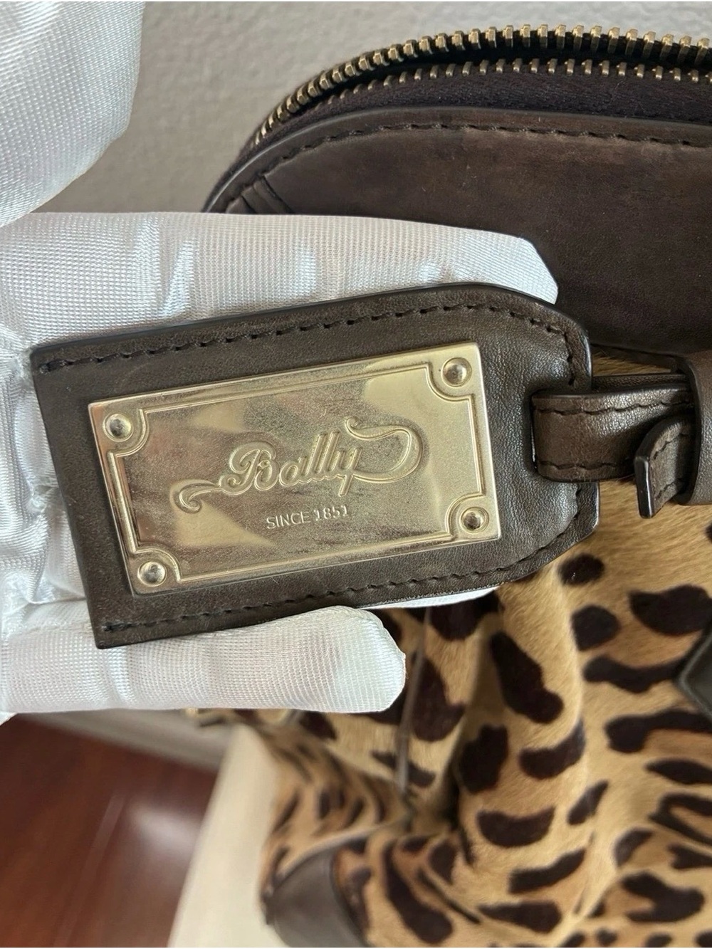 Bally Leopard Print Pony Hair Leather Satchel Bag Large Vintage Italy - Picture 8 of 8